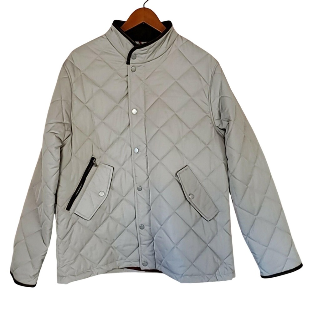 Robert Graham Jacket Mens Large Gray Stone Quilted Snap Front Puffer RG-43